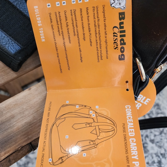 BULLDOG Concealed Carry Black Leather Cross Body or Shoulder Purse - Picture 6 of 7